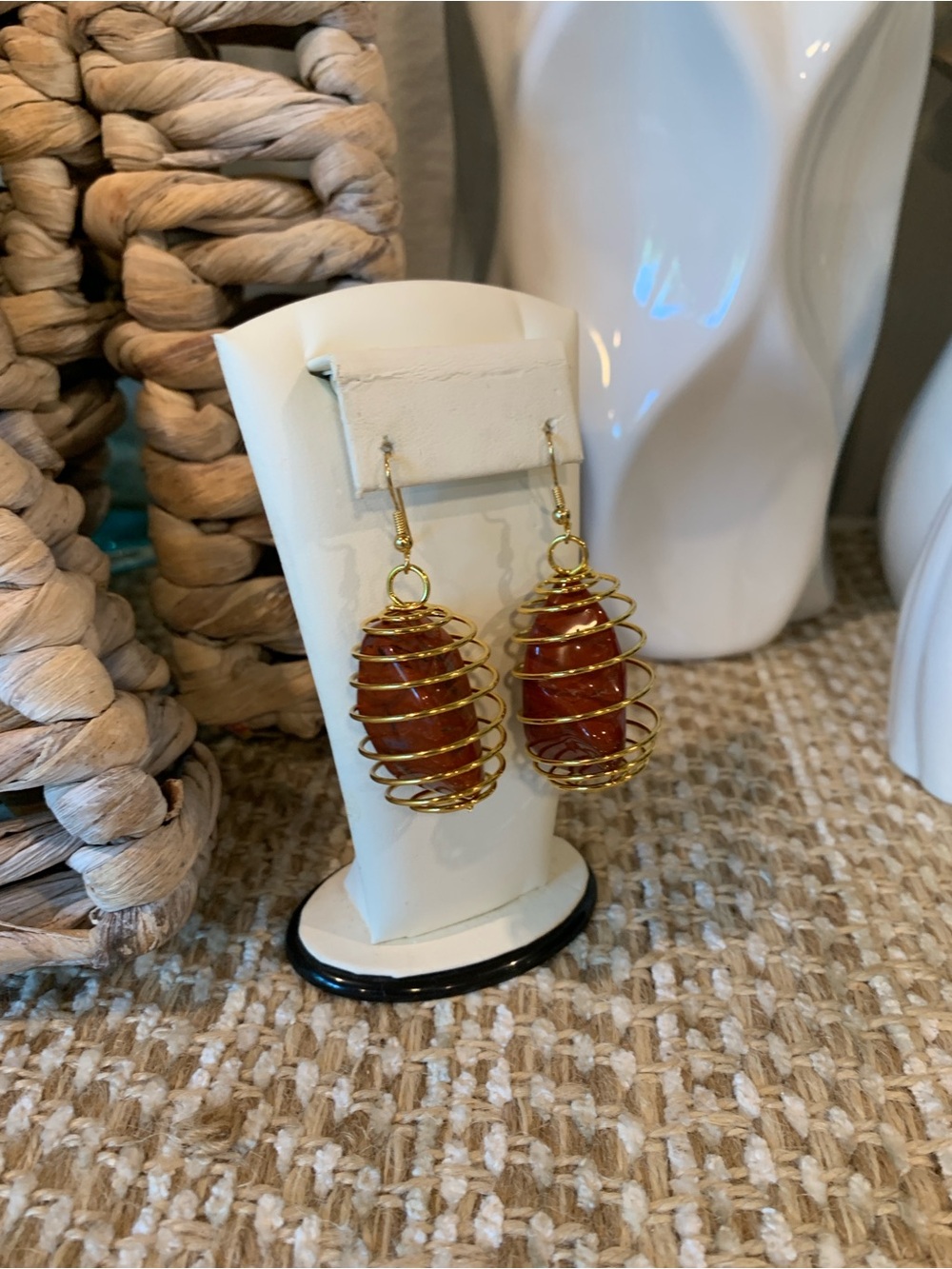 Gold plated Surgical Steel Red Gem  Stone Drop Earrings